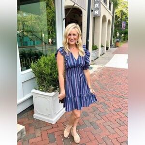 Pinch Striped Ruffle Dress. Smocked Waist. Women’s Sz-M Blues | Flattering EUC